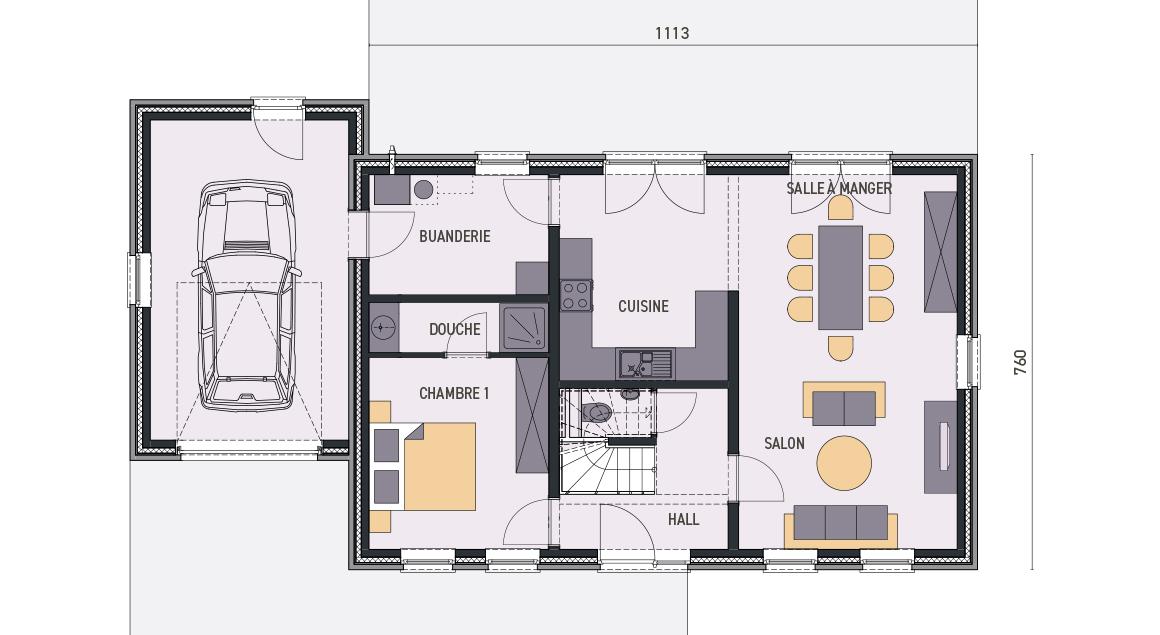 Maison d'inspiration Ecostyle 13 - Plan rez