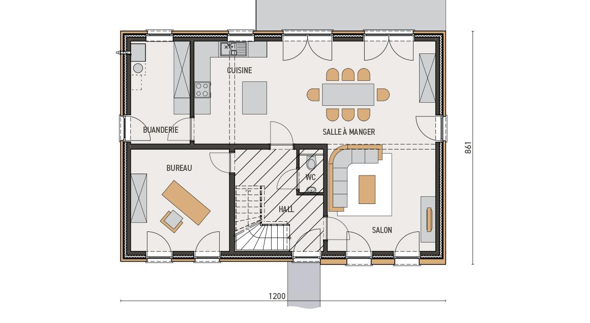 Maison d'inspiration Ecostyle 15 - Plan rez