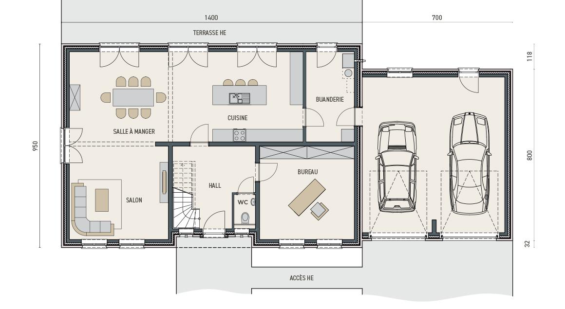 Maison d'inspiration Ecostyle 18 - Plan rez